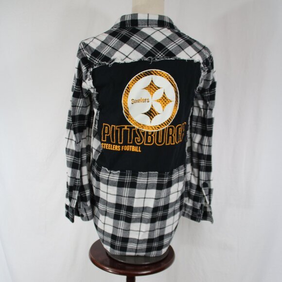 Steelers Flannel Pittsburgh Upcycled Women's Button Down NFL Football Size XS - Picture 1 of 6